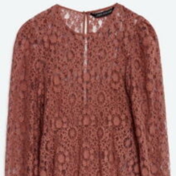 NWT $70 ZARA Women XS Terracotta Lace Overlay Cami Midi Dress Bohemian Elegant - Picture 5 of 13